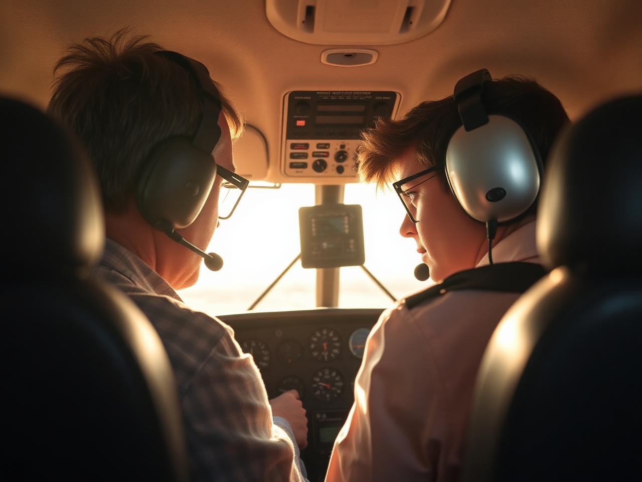 Flight instructor and student in cockpit